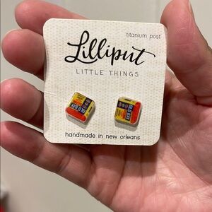 Vibrant Red and Blue Cube Earrings